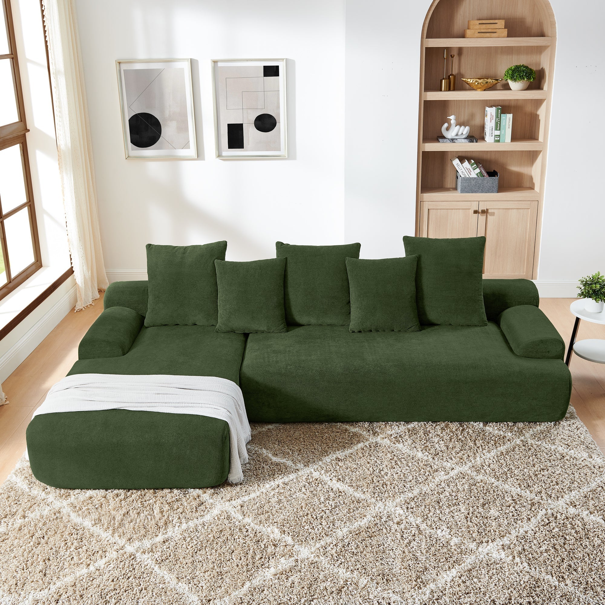 Modern Upholstered L-Shape Sectional Sofa Velvet Green