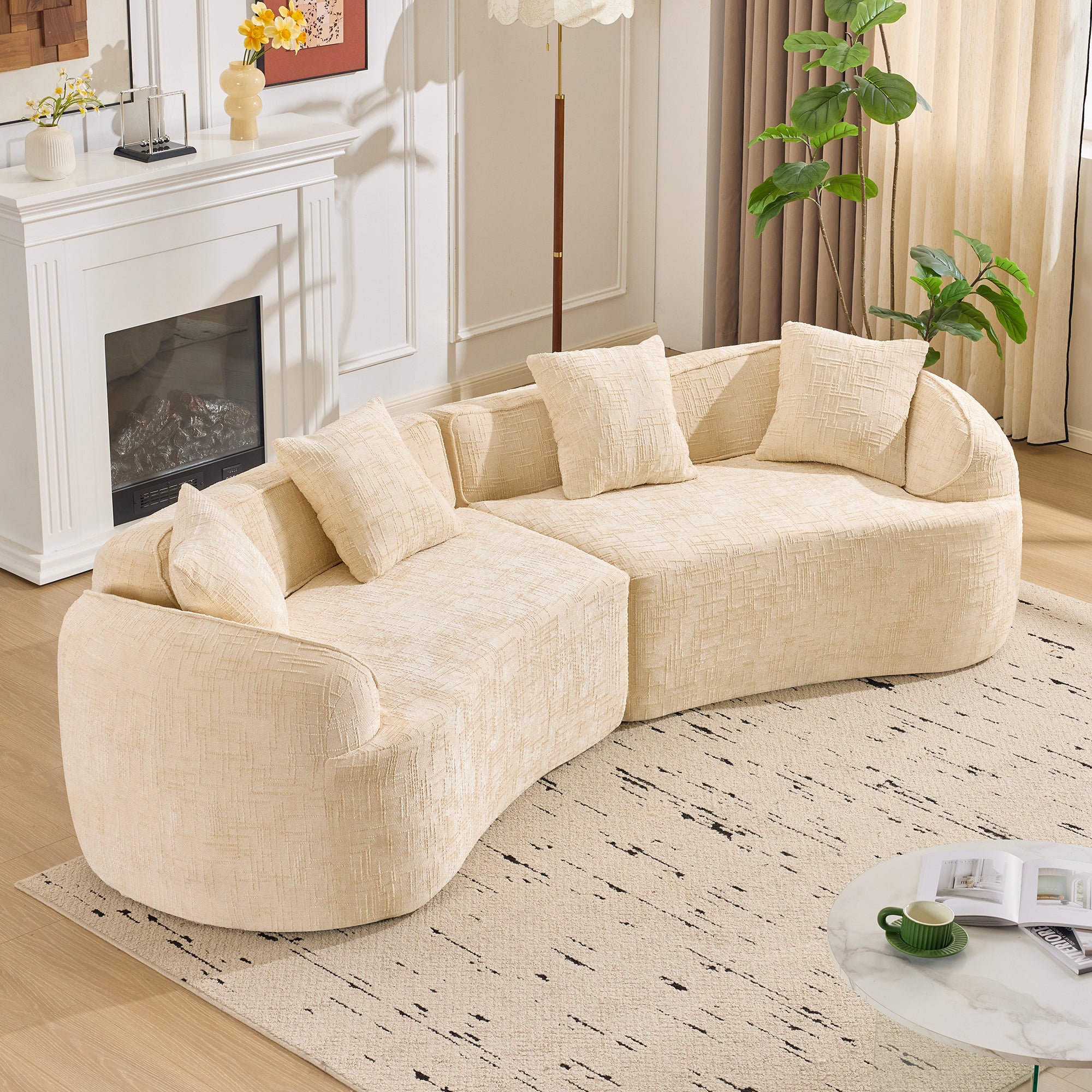 Beige Curved Compressed Sofa