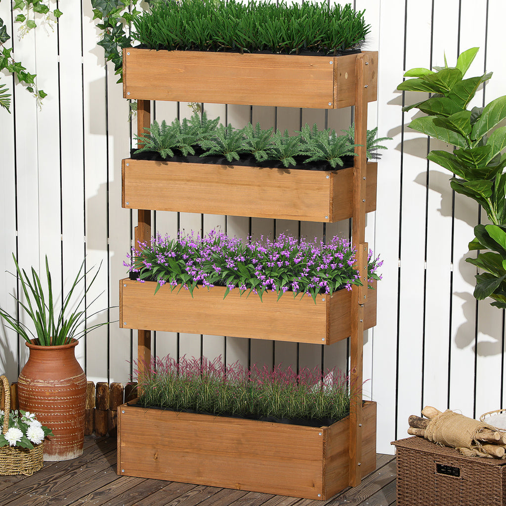 Outsunny Vertical Garden Planter, Wooden 4 Tier Planter Box