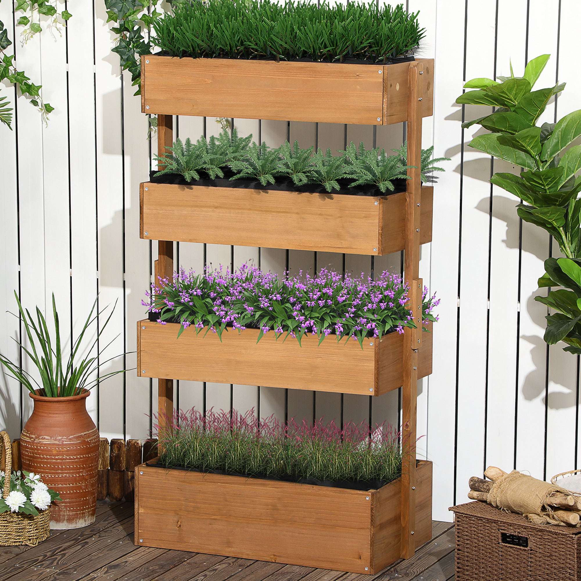 Outsunny Vertical Garden Planter, Wooden 4 Tier Planter Box