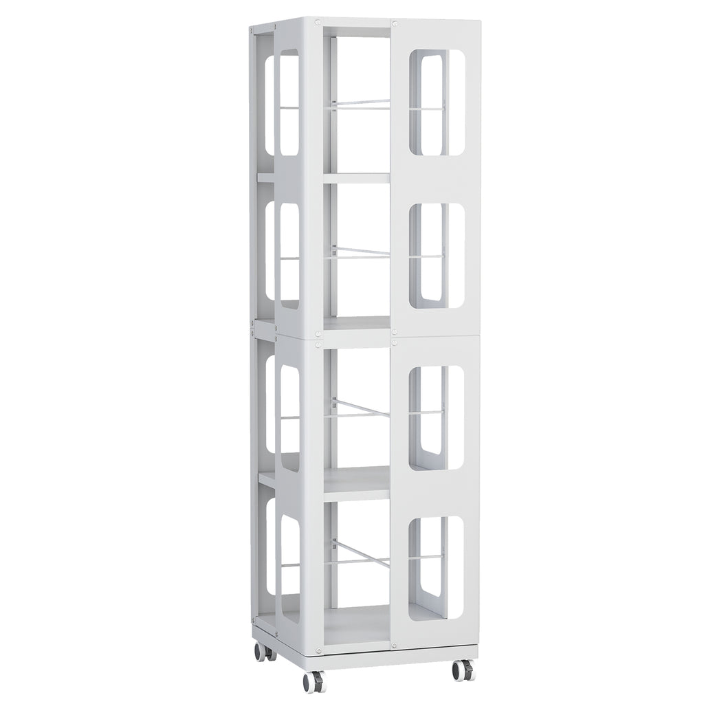 4-Tier All-Steel Rotating Bookshelf with 360° Wheels