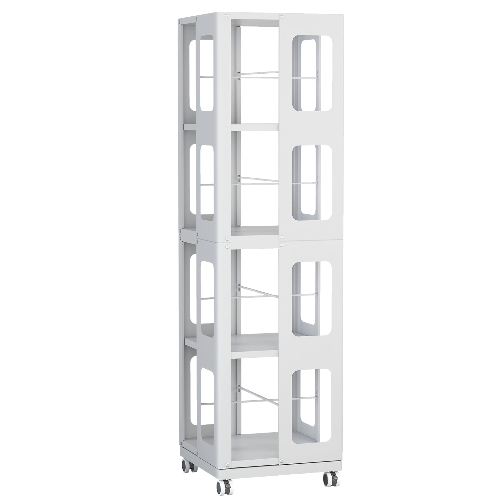 4-Tier All-Steel Rotating Bookshelf with 360° Wheels