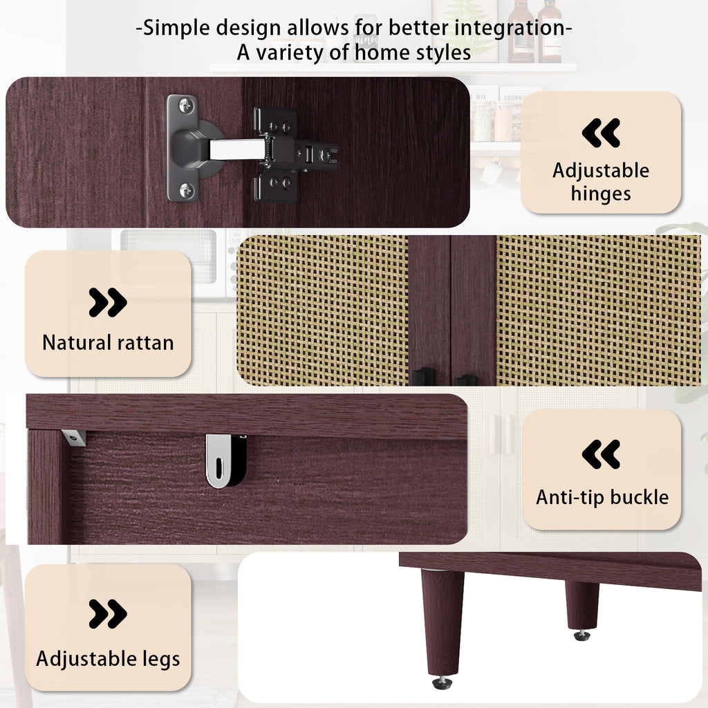 70" Rattan Buffet Cabinet with Storage