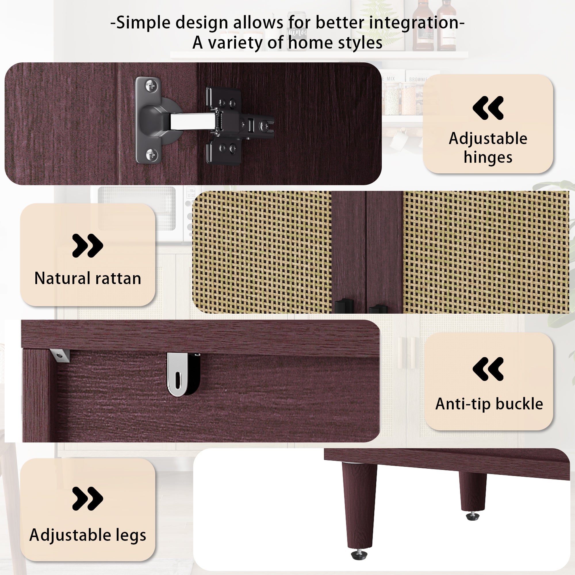 70" Rattan Buffet Cabinet with Storage