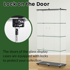 Glass Display Cabinet with 4-Shelf Double Doors and Lock