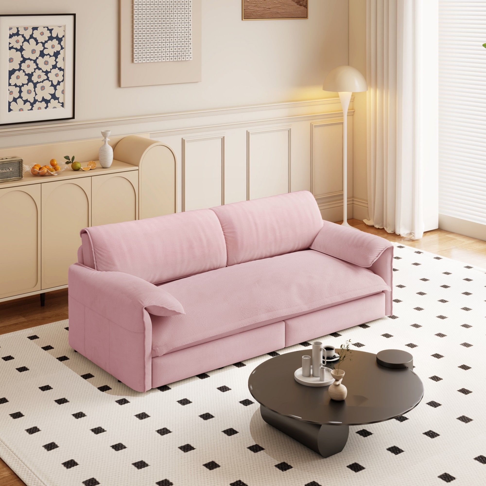Pull Out 3-in-1 Convertible Sleeper Sofa With Side Storage
