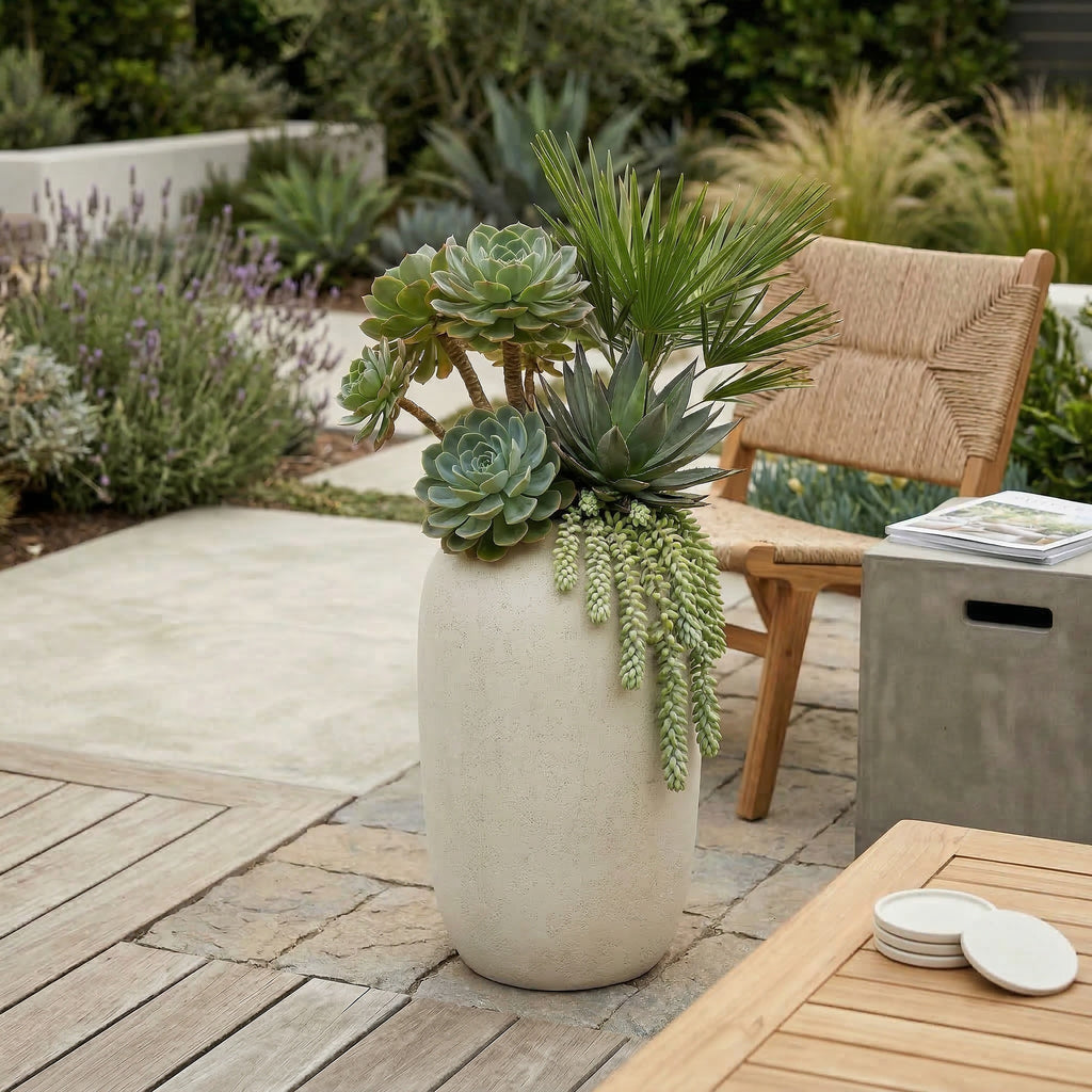 Round Concrete Planter - Large Outdoor Indoor Handmade Decorative Pot