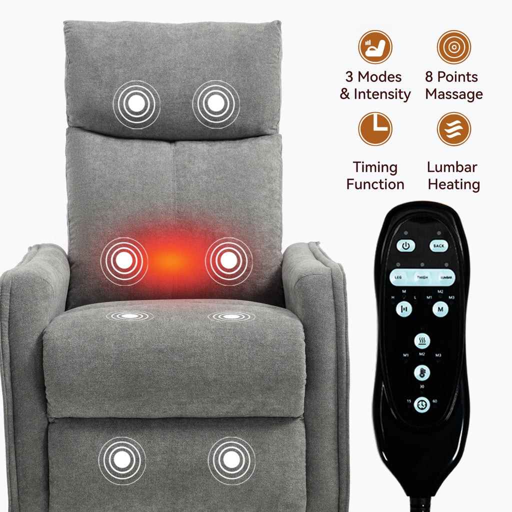 Heat Massage Manual Recliner Chair with Rocker and Swivel in Fabric