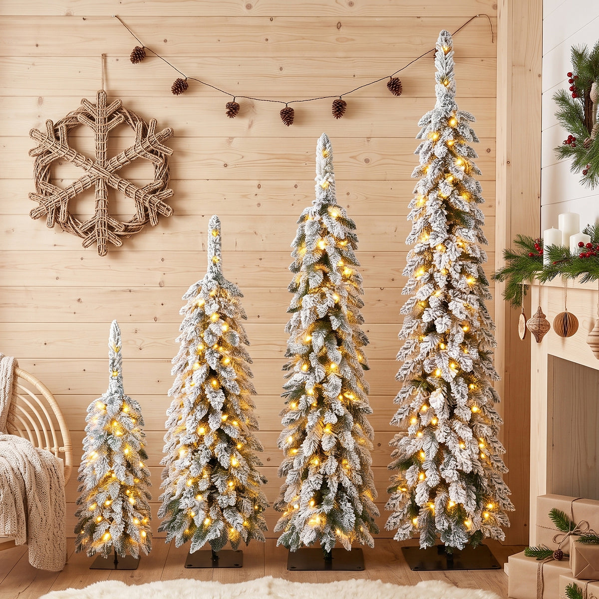 4 Pack Pre-Flocked Christmas Trees