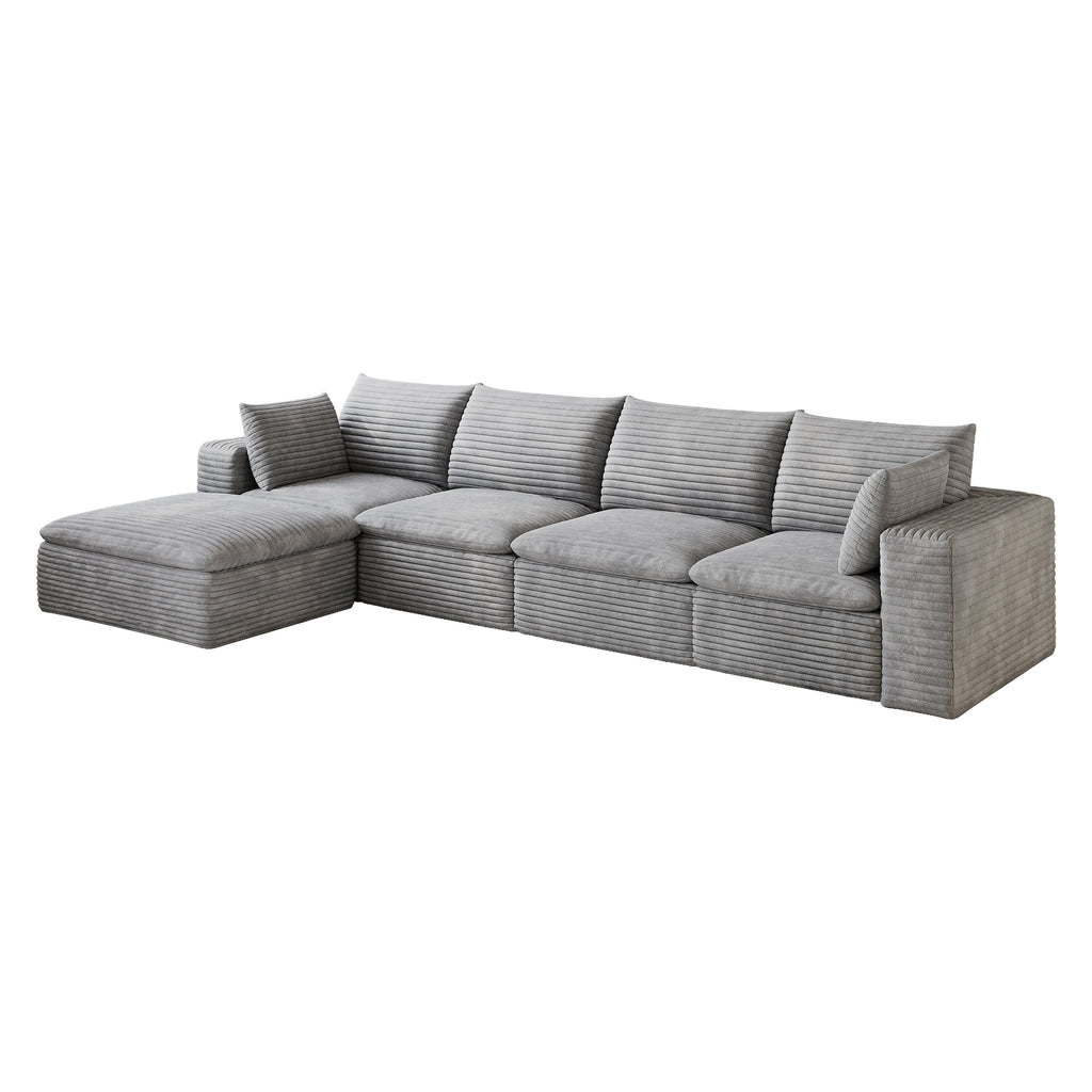 Cloud Sofa 134-Inch, Corduroy Fabric, Deep Seat, Grey