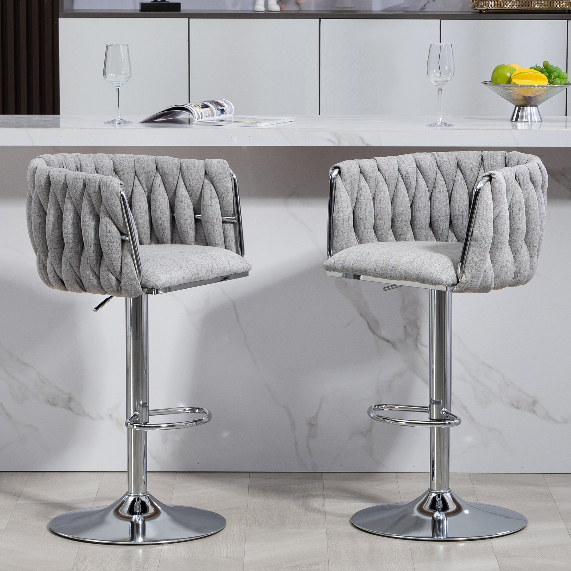 360° Fabric Cover Swivel Bar Stools Set of 2