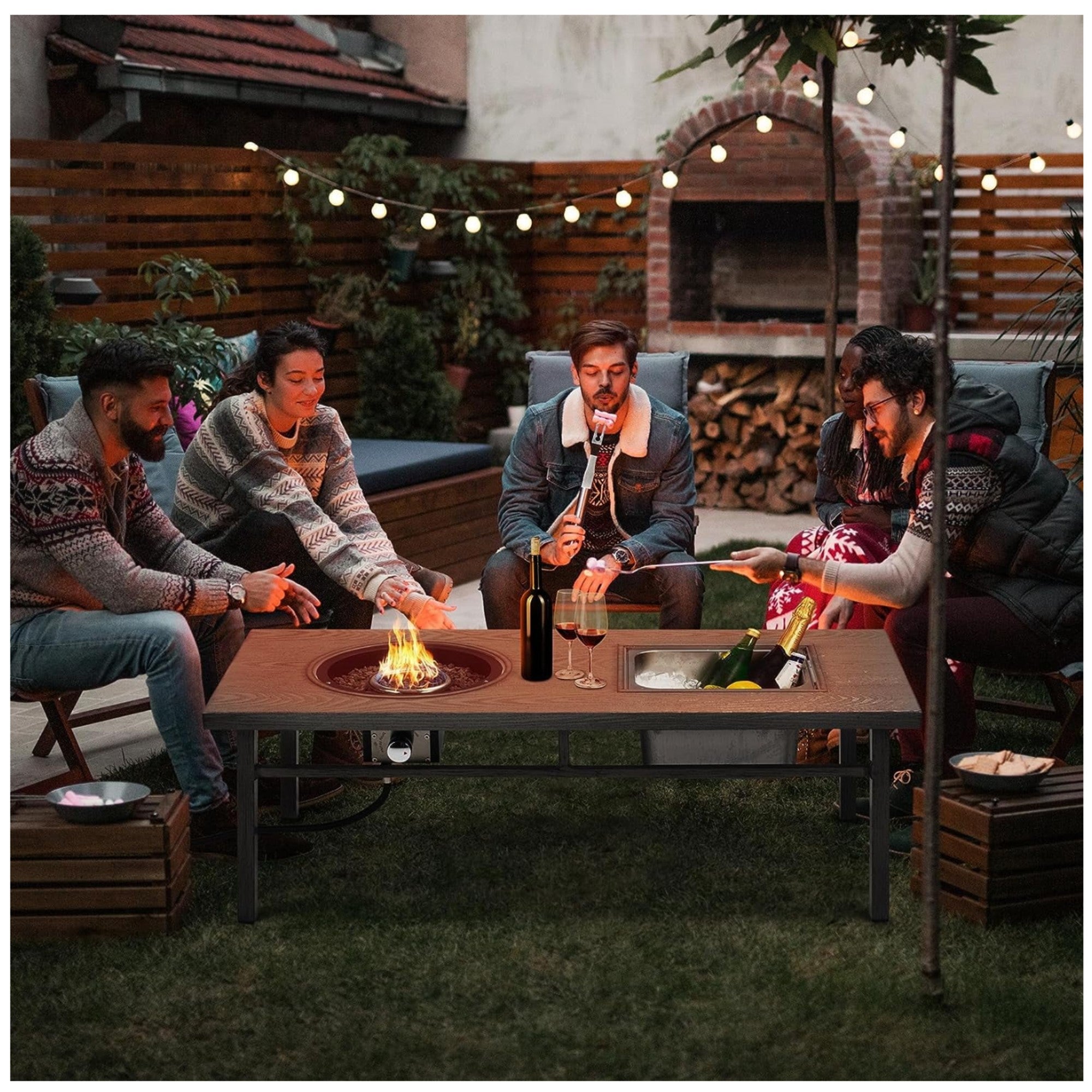 47" 3-in-1 Outdoor Aluminum Fire Pit Table