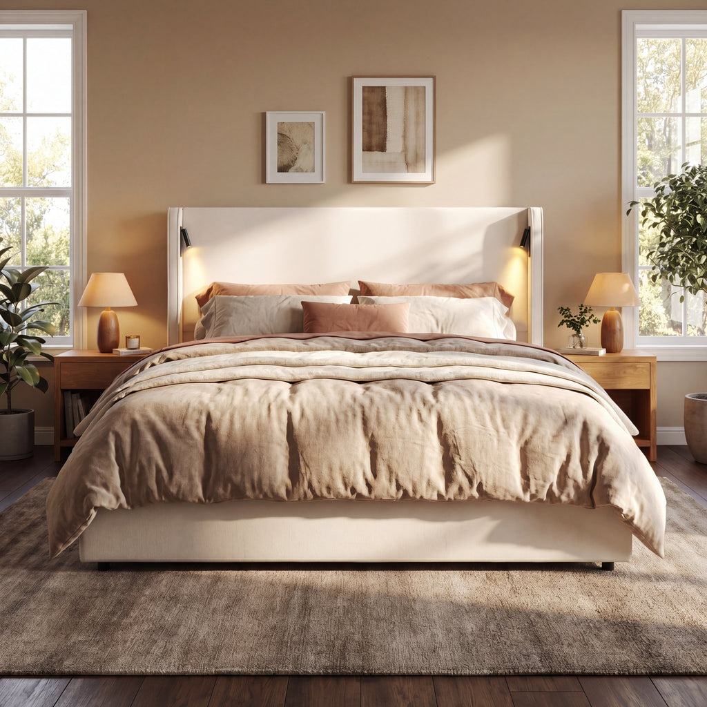 California King Size Upholstered Bed Frame with High Wingback Headboard