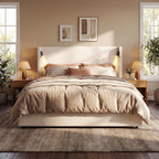 California King Size Upholstered Bed Frame with High Wingback Headboard