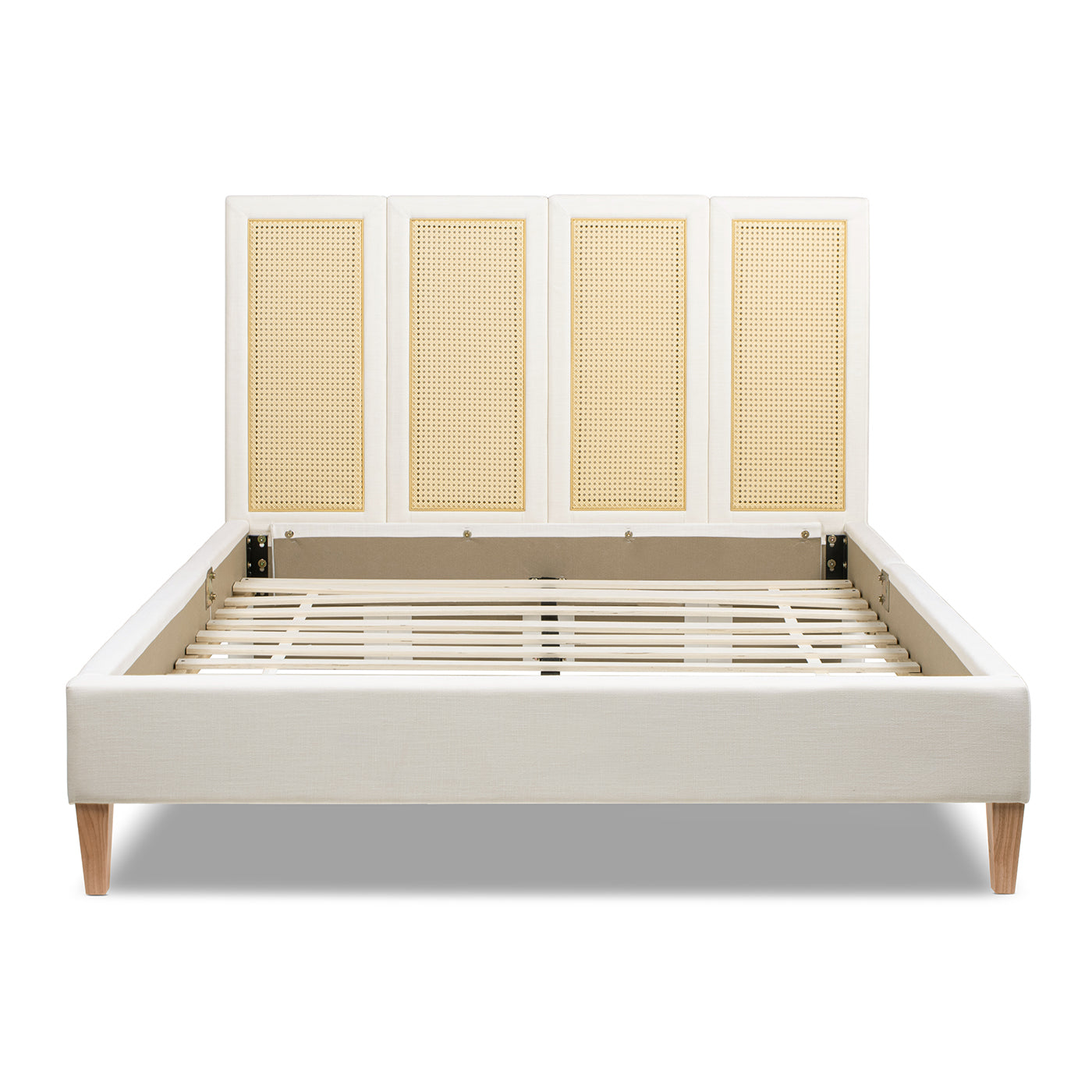 Toscana Queen Upholstered Cane Back Platform Bed, Antique