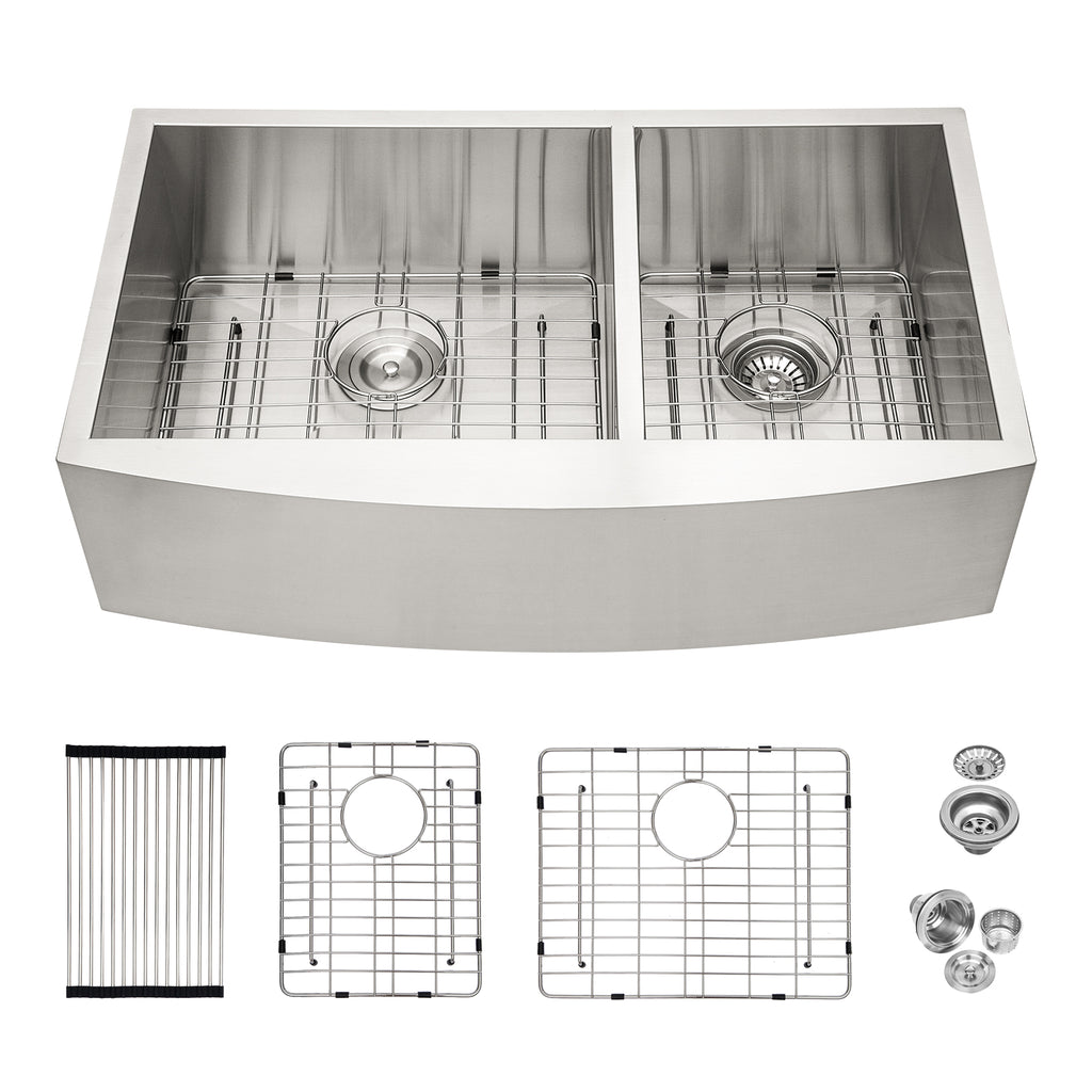 Double Bowl Farmhouse Kitchen Sink - 33"x20" Stainless Steel