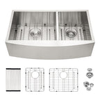 Double Bowl Farmhouse Kitchen Sink - 33"x20" Stainless Steel