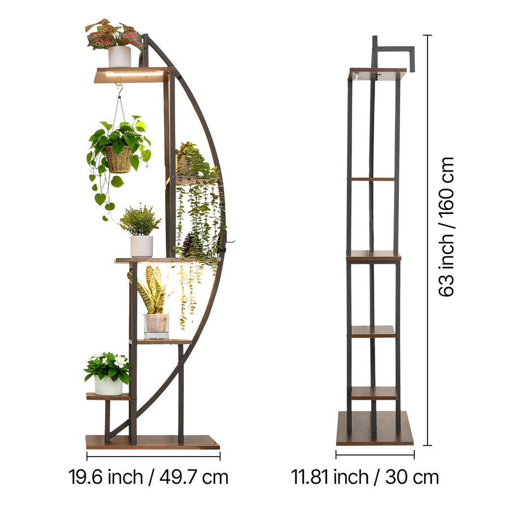 63" Tall 6-Tier Indoor Plant Stand with Grow Lights