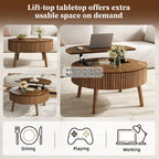 Modern Round Lift-Top Coffee Table with Half Flip-Top & Hidden Storage