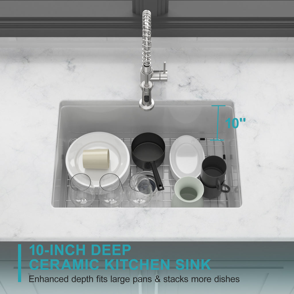 27"x19"x10" Undermount Single Bowl Fireclay Kitchen Sink