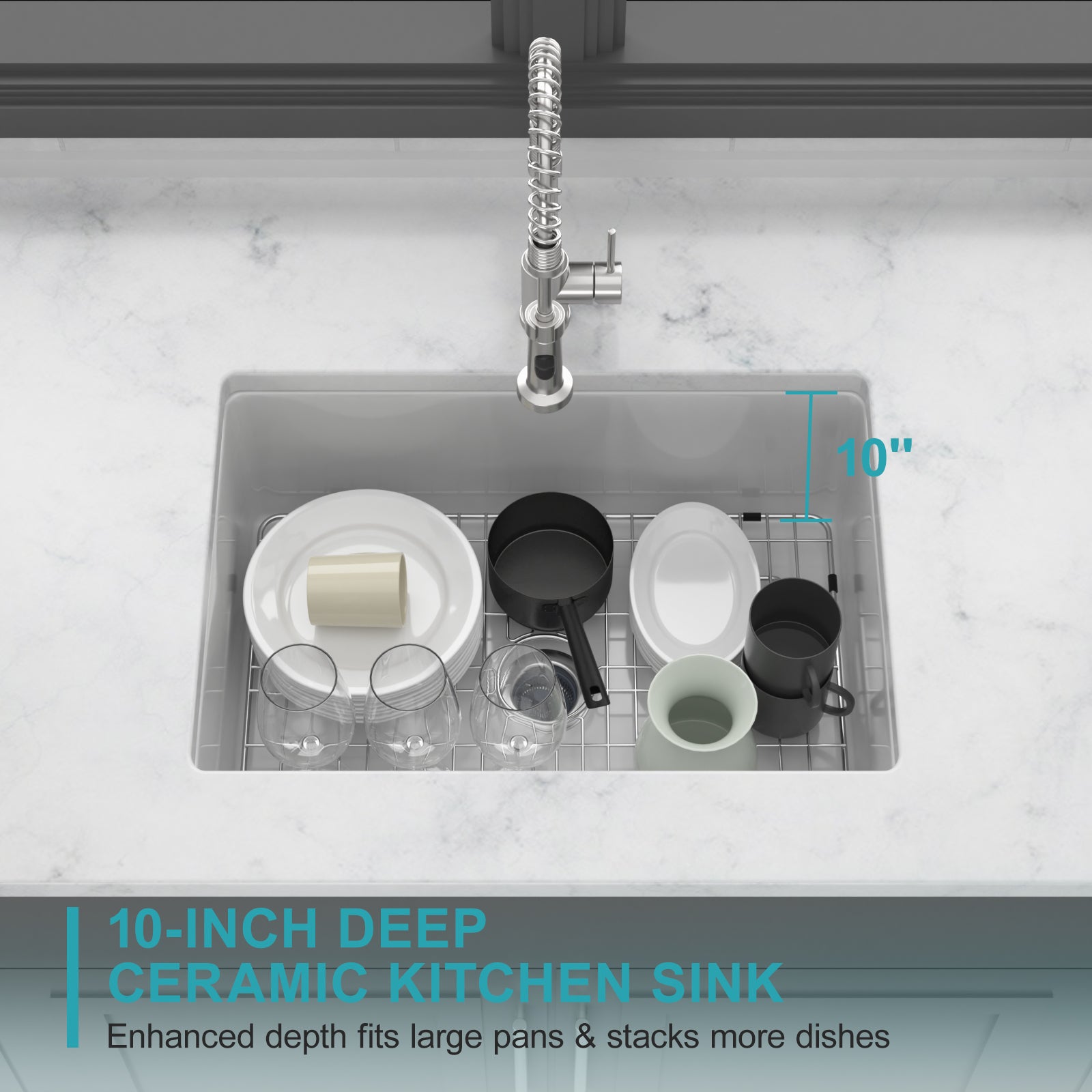 27"x19"x10" Undermount Single Bowl Fireclay Kitchen Sink