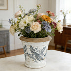7.1" Ceramic Planter with Floral Pattern, Set of 2
