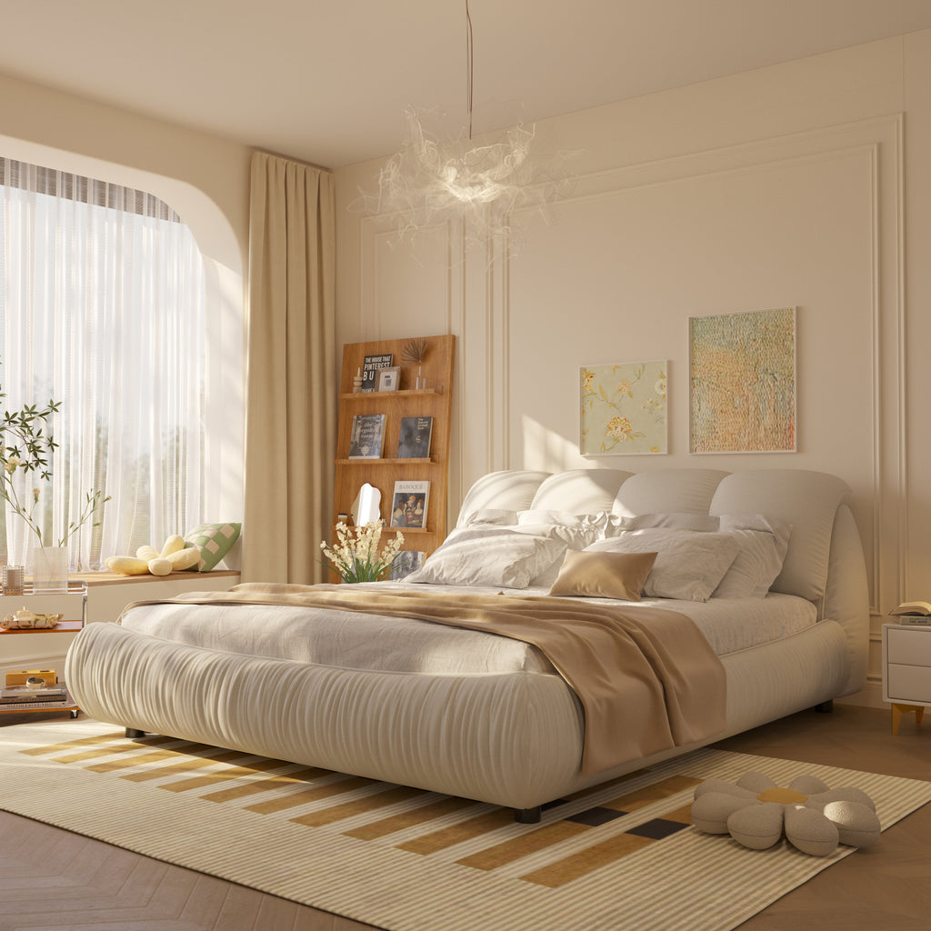 King Size Luxury Upholstered Platform Bed with Oversized Backrest