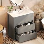 30" Bathroom Vanity with Ceramic Sink and 2 Full-Extension Drawers