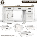 58" Farmhouse Executive Desk with Drawers and File Cabinet