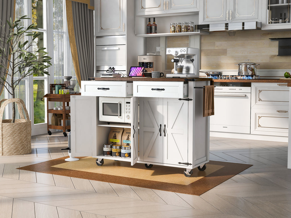 K&K Farmhouse Kitchen Island with Power Outlet