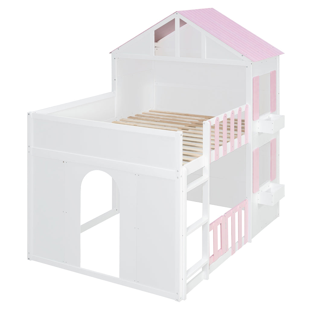 Full Over Full House Bunk Bed Space-Saving Bedroom Furniture