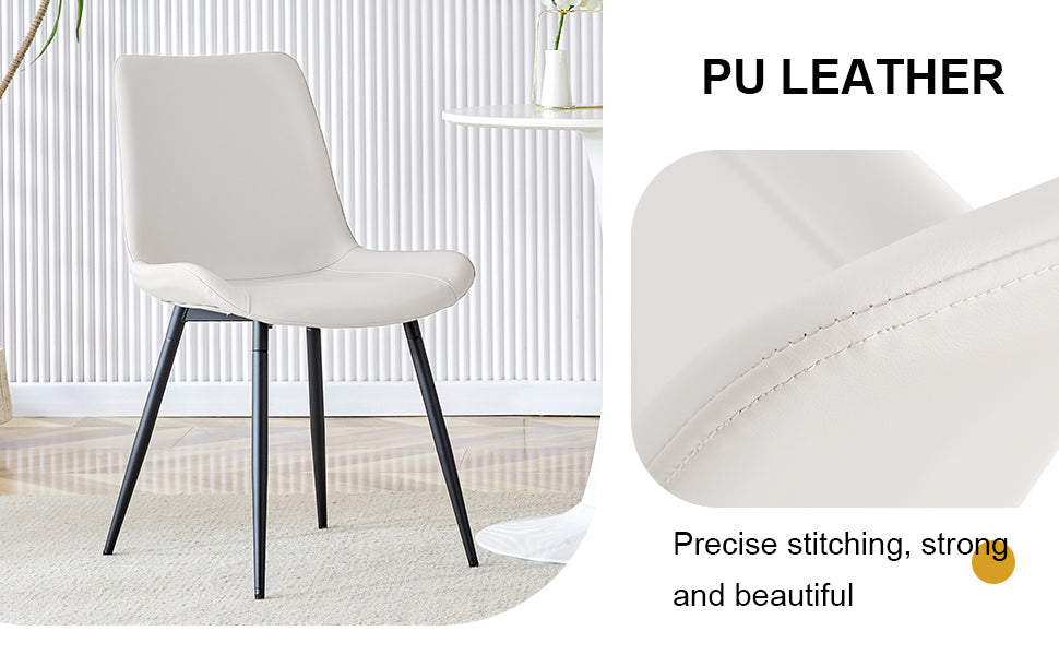 White Artificial Leather Backrest Cushion Dining Chair