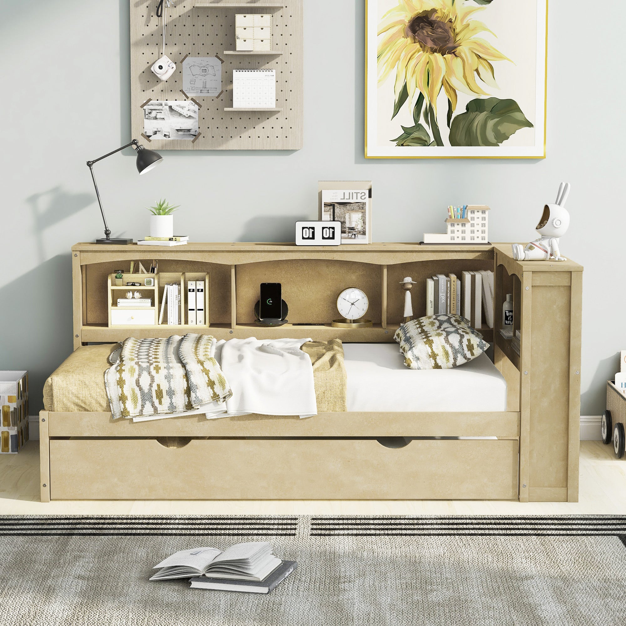 Twin Size Daybed with Trundle and Storage Cabinets