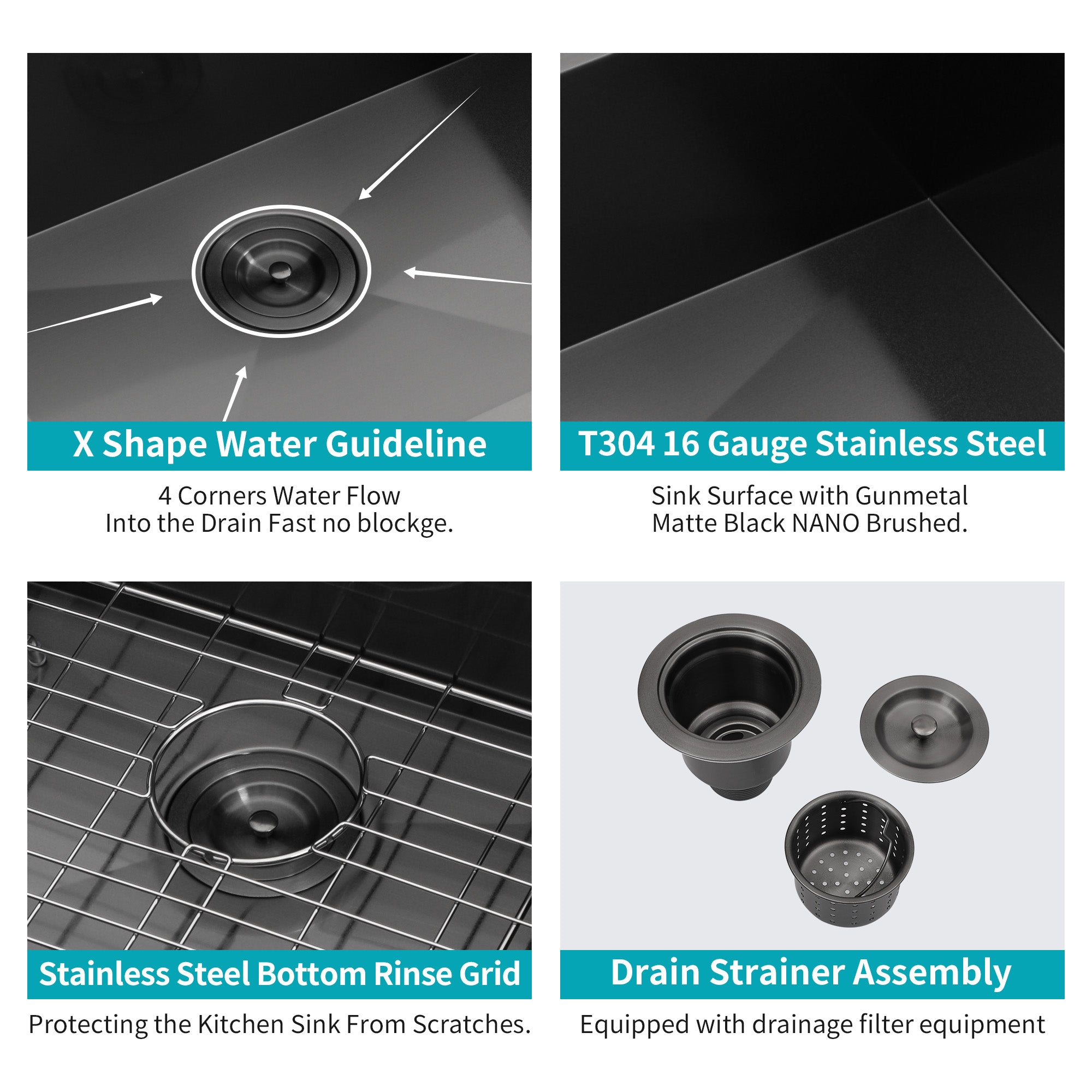30 x 22 x 9 Inch Drop In Kitchen Sink - Topmount Gunmetal