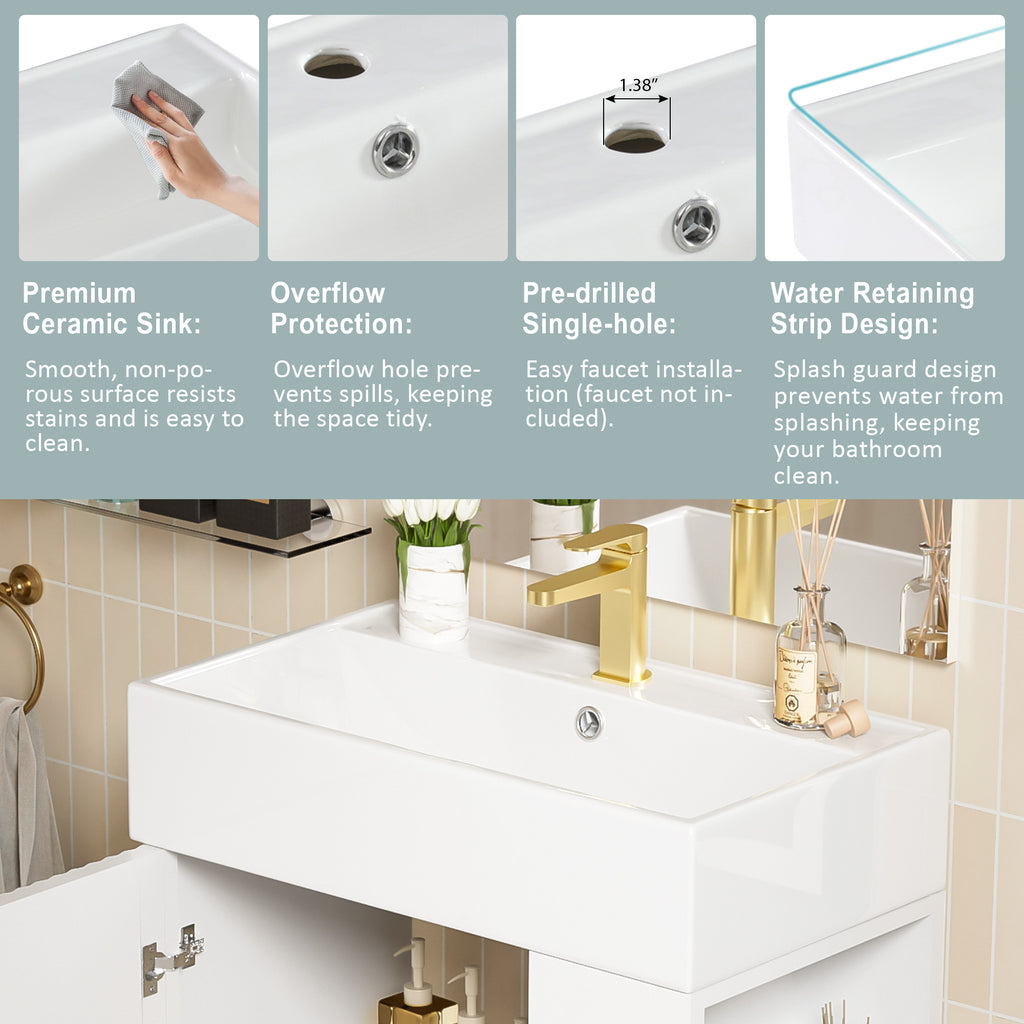 21.6" White Right Side Storage Bathroom Vanity