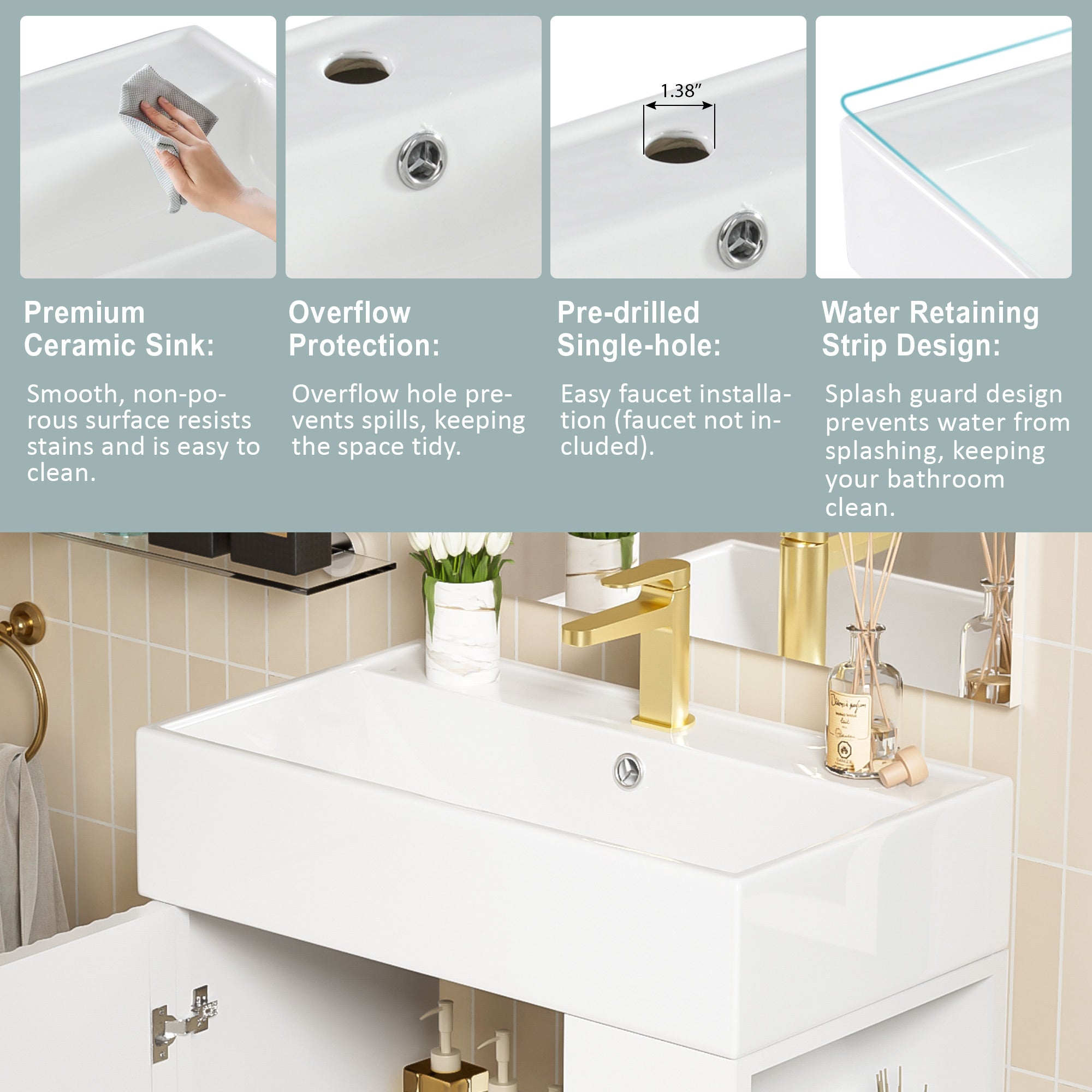 21.6" White Right Side Storage Bathroom Vanity