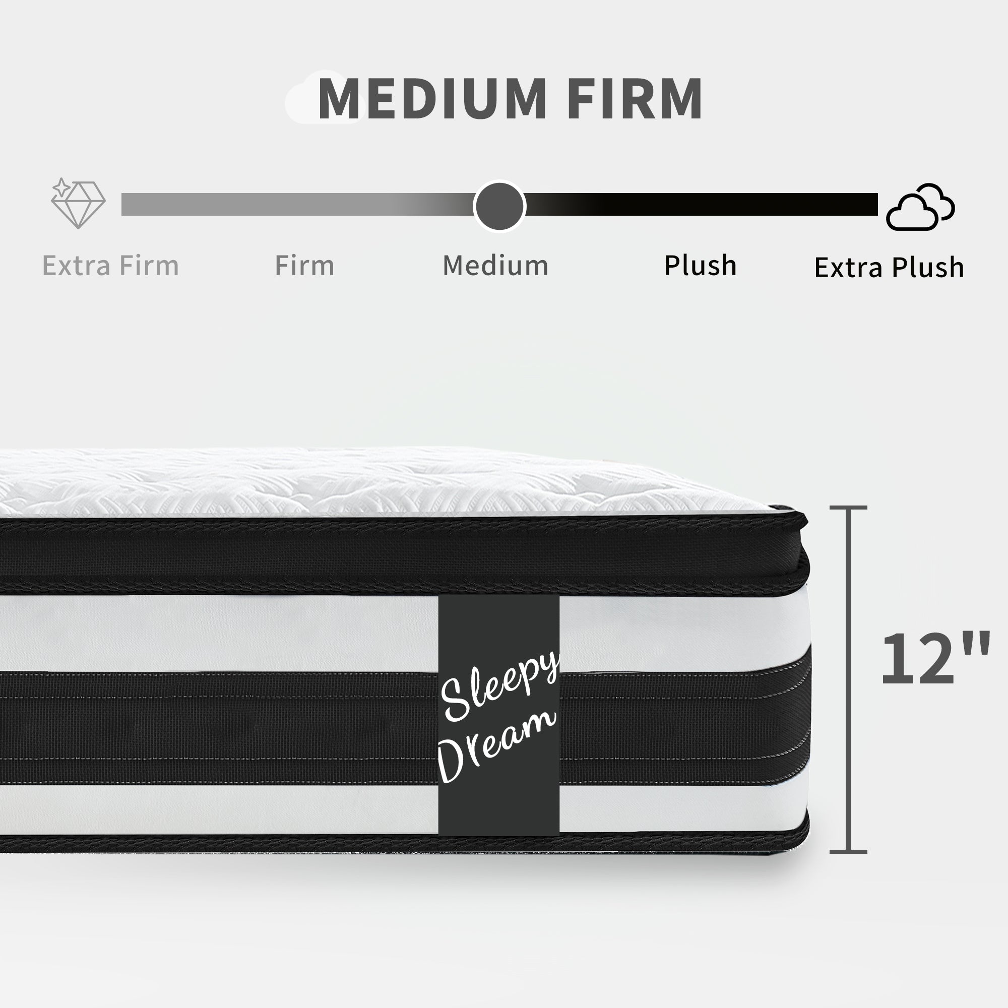 12 Inch King Size Hybrid Mattress with 7-Zoned Memory Foam and Pocket Springs