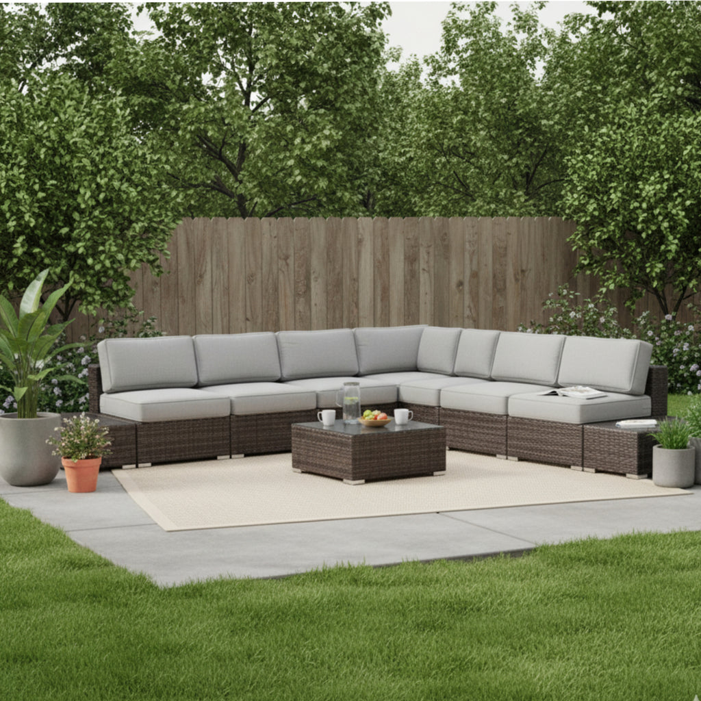 Wicker 6-Person Sectional Seating Group with Plush Cushions