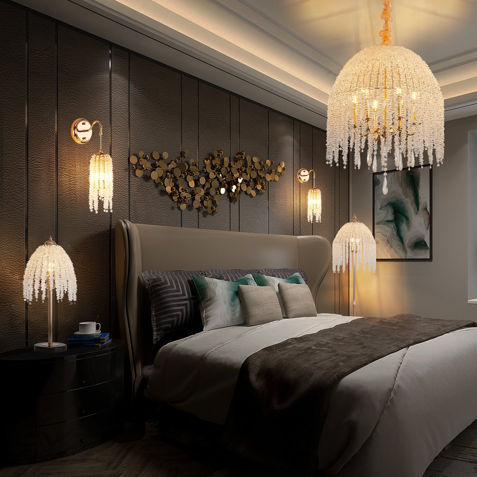 3-Light Elegant Crystal Floor Lamp