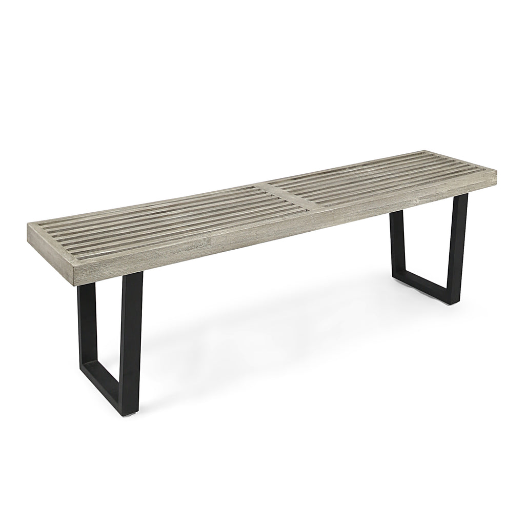 Metal/Solid Wood Outdoor Bench