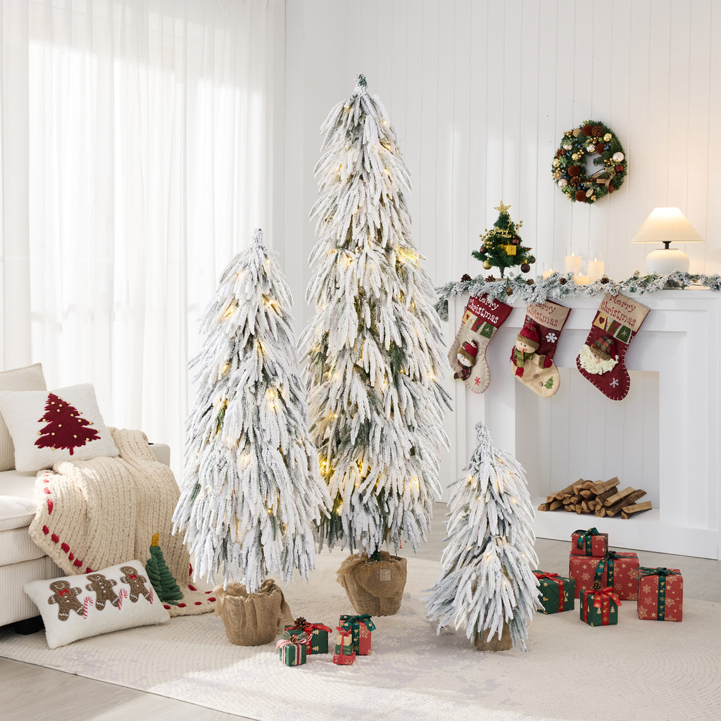 Pre-Lit Flocked Christmas Tree Set of 3