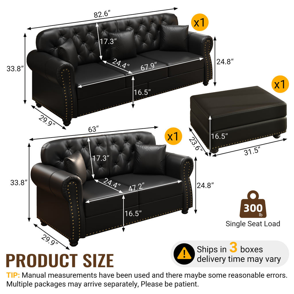 Upholstered Faux Leather Sofa with Nailhead Trim