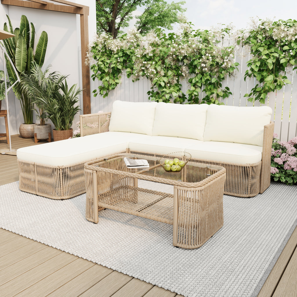 Outdoor PE Rattan Patio Furniture Set with Iron Frame, Dark