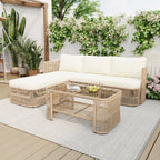 Outdoor PE Rattan Patio Furniture Set with Iron Frame, Dark