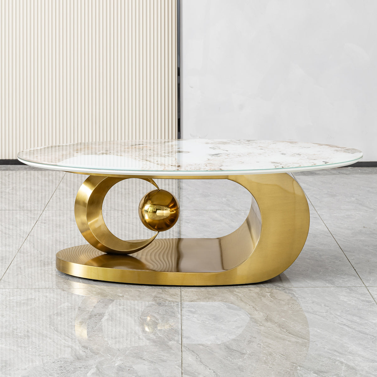 Polished Gold Tempered Glass Coffee Table