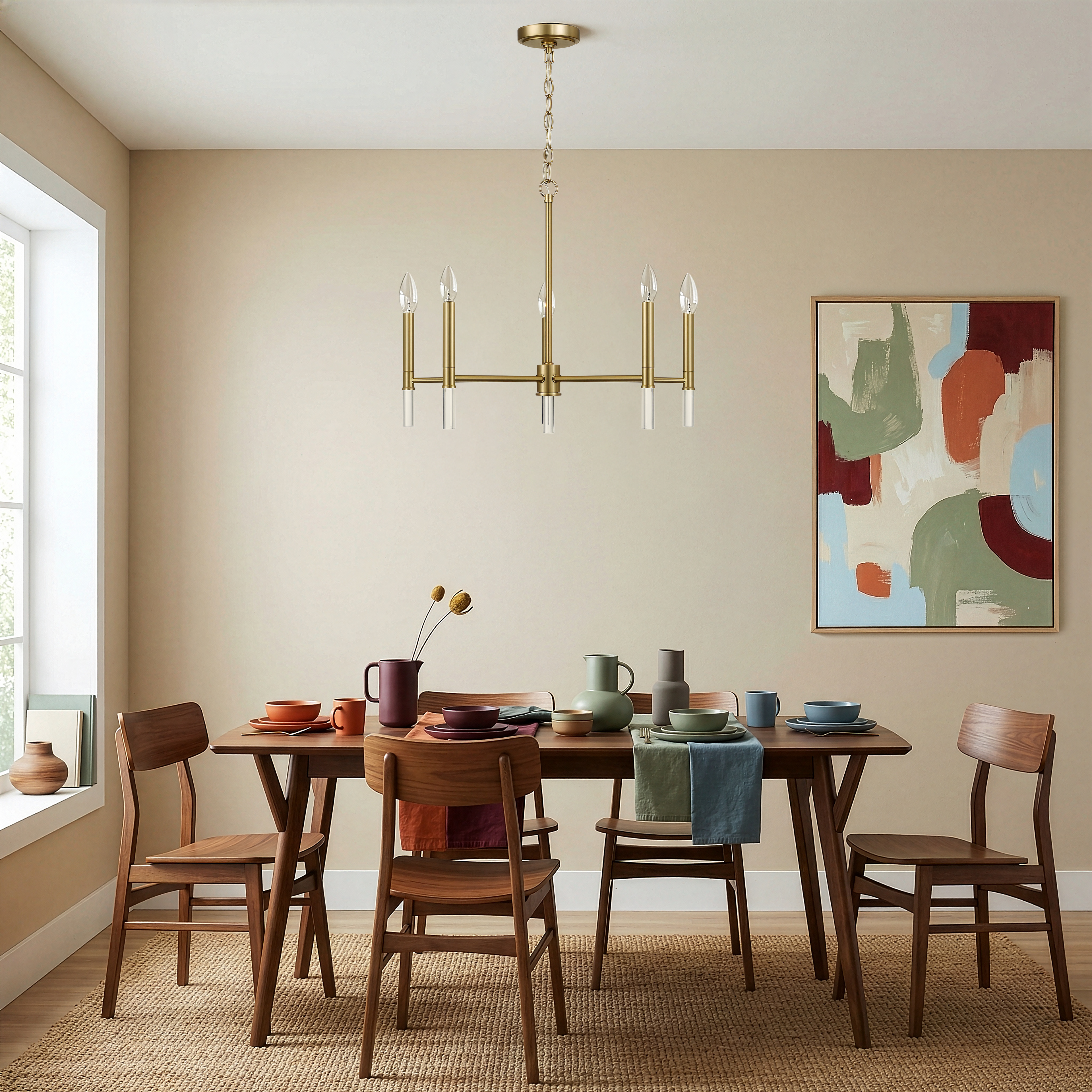 Courtyard Five Light Golden Brass Candle Light Chandelier