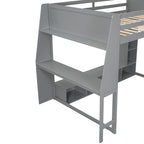 Wood Full Size Gaming Loft Bed with Desk and Multi-Storage Shelves