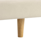 Beige Chunky Headboard Bed Frame, Solid Rubberwood Legs, Cal-King