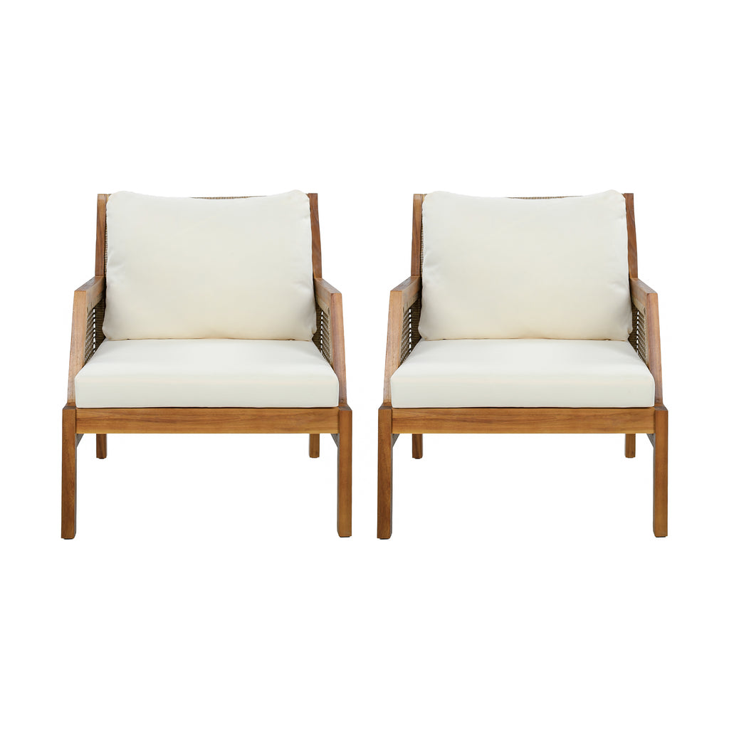 2 Piece Acacia Wood Patio Furniture Club Chair Set