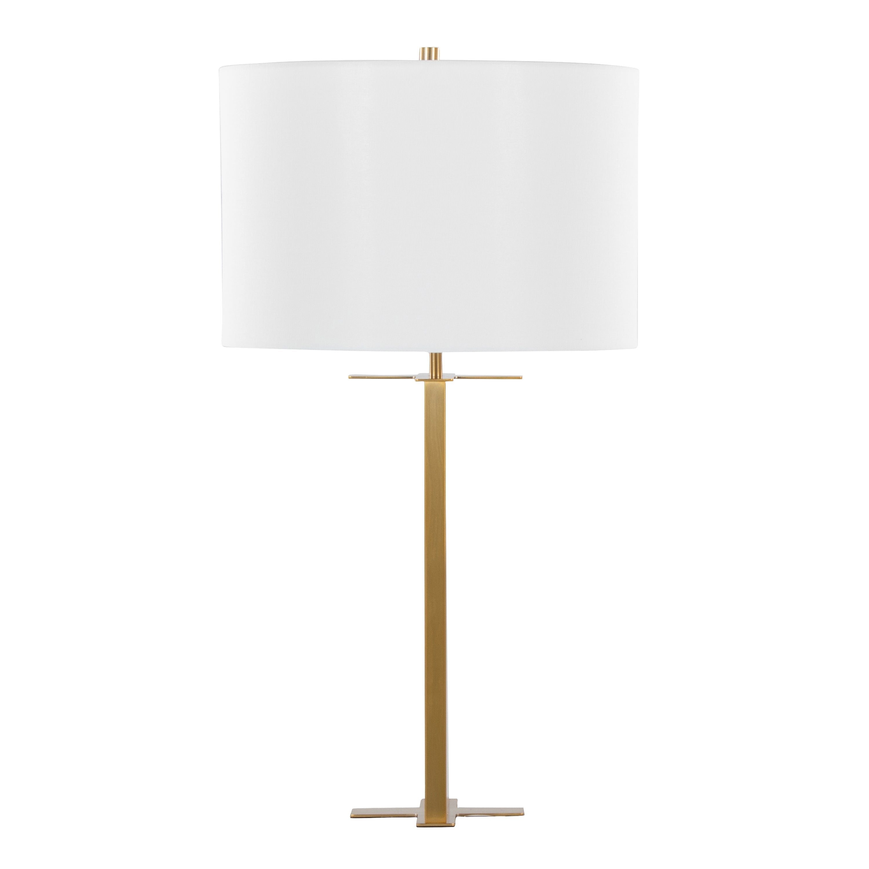 Cosmo 28" Glam Metal Table Lamp in Antique Brass and White Linen